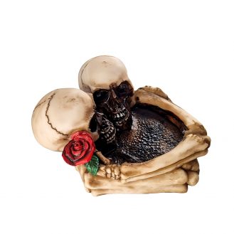 Skelett Paare Aschenbecher mit Rose Dekoration Geschenkidee Totenkopf Skelettkopf
