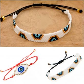 Armband Geflochten Verstellbar Armreif Armschmuck Weiß Nazar Boncuk Blaue Auge