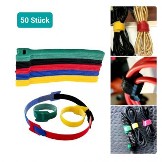 50x Kabelbinder mit Klettverschluss 15x1,2cm Mehrfarbig Wiederverwendbar Nylon