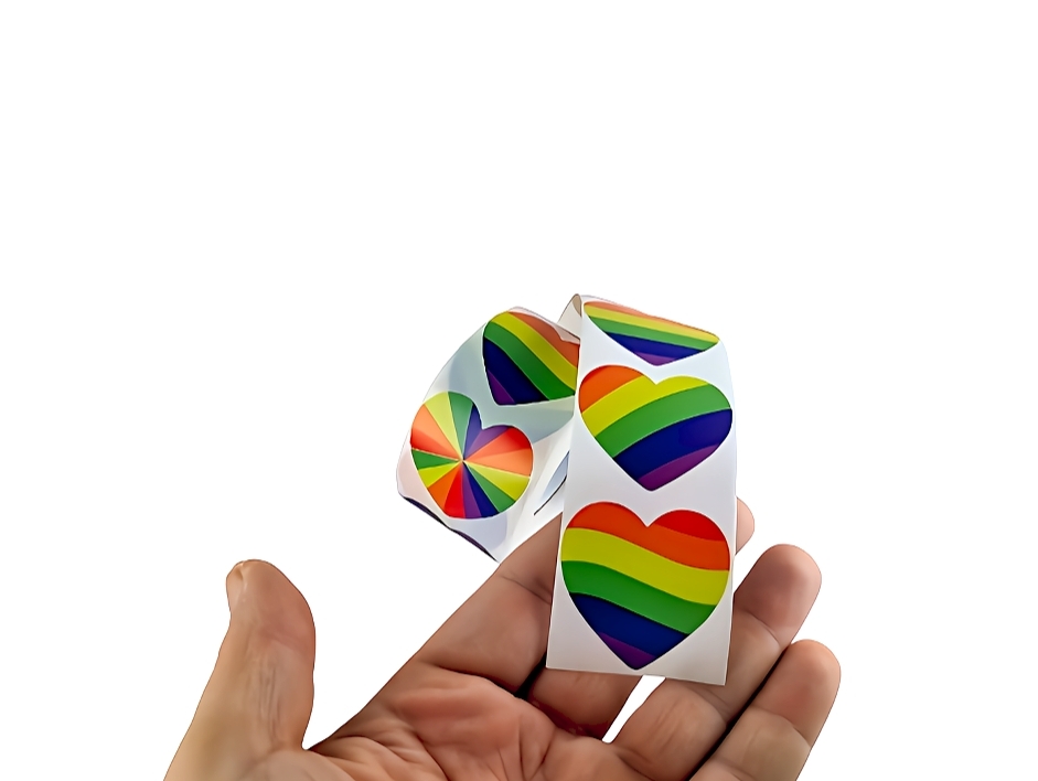 500 Regenbogen Herzen Papier Aufkleber Geschenkidee Etiketten Rolle Farbig Herz – Bild 4