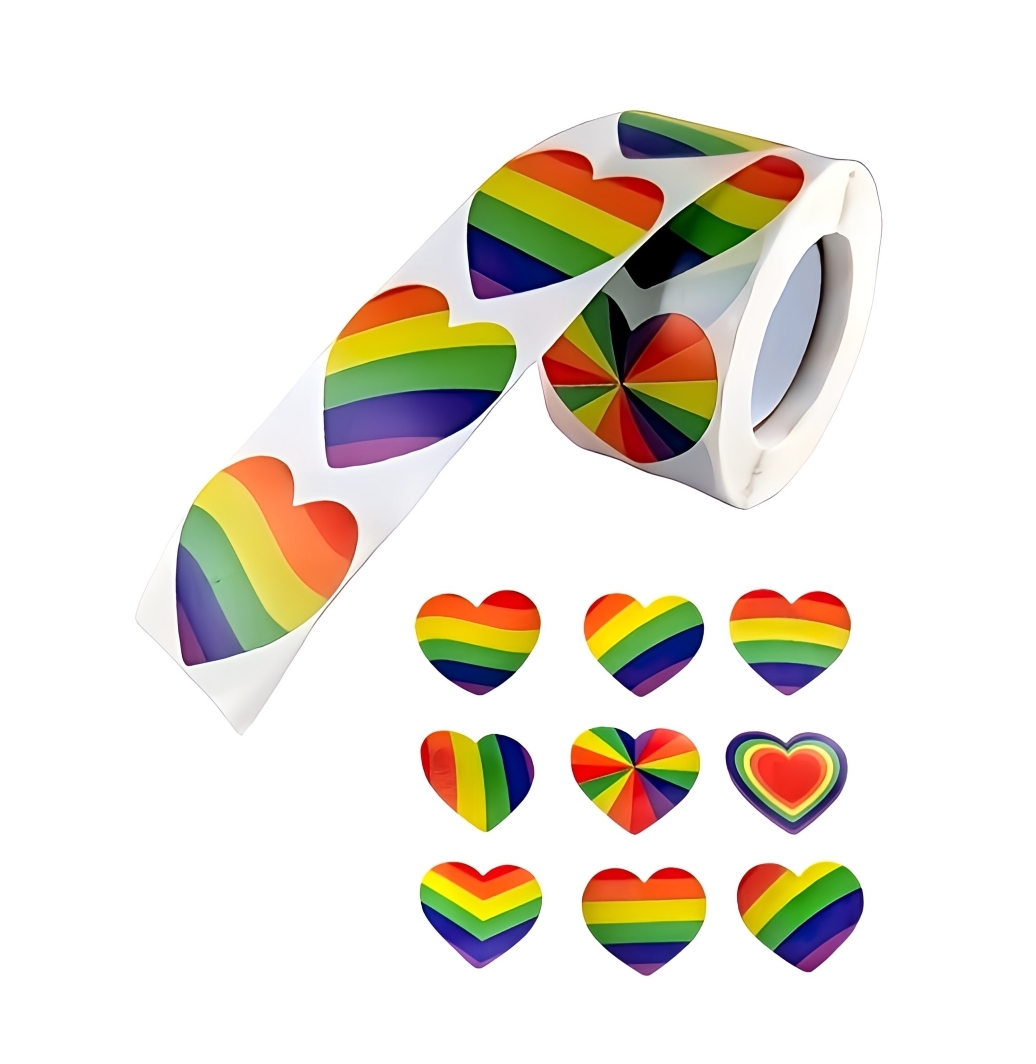 500 Regenbogen Herzen Papier Aufkleber Geschenkidee Etiketten Rolle Farbig Herz