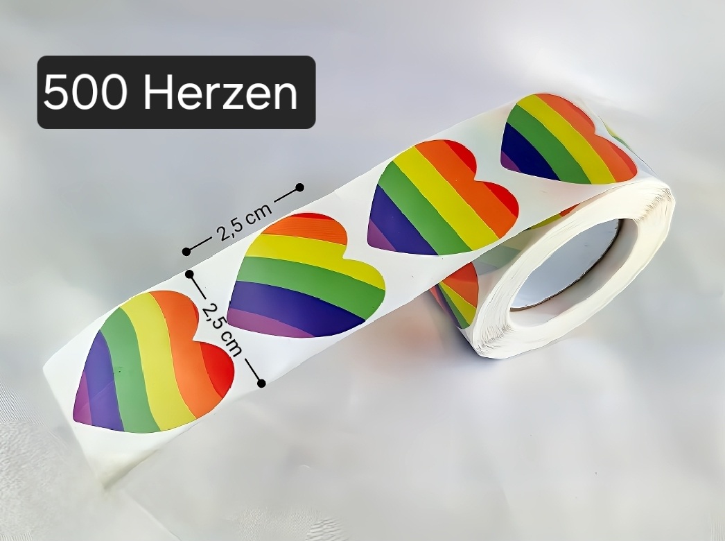 500 Regenbogen Herzen Papier Aufkleber Geschenkidee Etiketten Rolle Farbig Herz – Bild 2