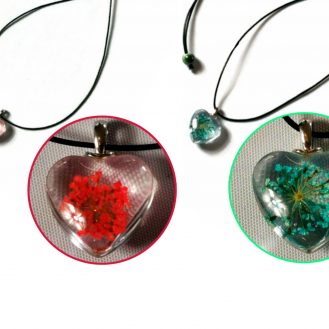 Halskette mit Blaue Rote Blüte Blume im Glas Herz Anhänger Natur Schmuck Pflanze