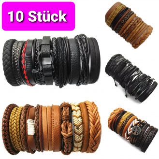 10x Armband Set Schwarz Braun Damen Herren Kunstleder Armschmuck Wiederverkäufer
