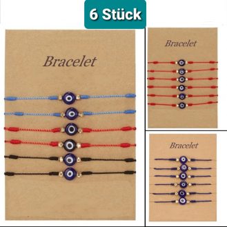 6 Stück Nazar Boncuk Armbänder Verstellbar 16-27cm Dünnes Armreif Armschmuck Schmuck Blau Rot Schwarz