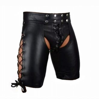 Männer Halbhose Lederoptik Fetisch Herren Kostüm Kunstleder  Hose S M L XL XXL - XXL