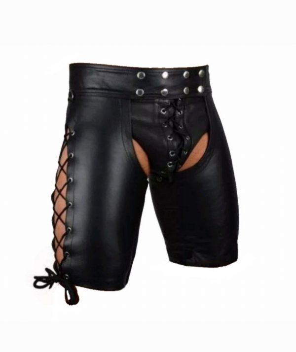 Männer Halbhose Lederoptik Fetisch Herren Kostüm Kunstleder  Hose S M L XL XXL