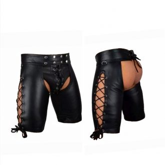 Männer BDSM Halbhose Lederoptik Fetisch Herren Kostüm Dessous S M L XL 2XL