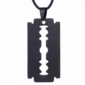 Rasierklinge Motiv Anhänger Schwarz mit Halsband Schmuck Edelstahl Modeschmuck