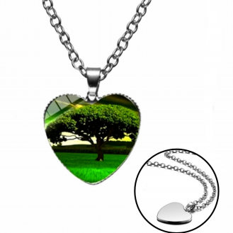 Halskette Mit Glas Anhänger Baum Natur Grün Gras Wiese Herz Schmuck Halsschmuck