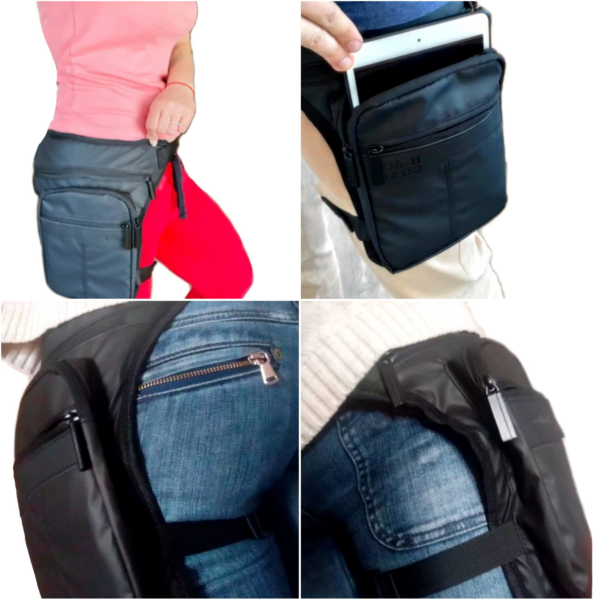 Hüfttasche Beintasche Gurttasche Gürteltasche Oberschenkel Tasche Grau Schwarz – Bild 4