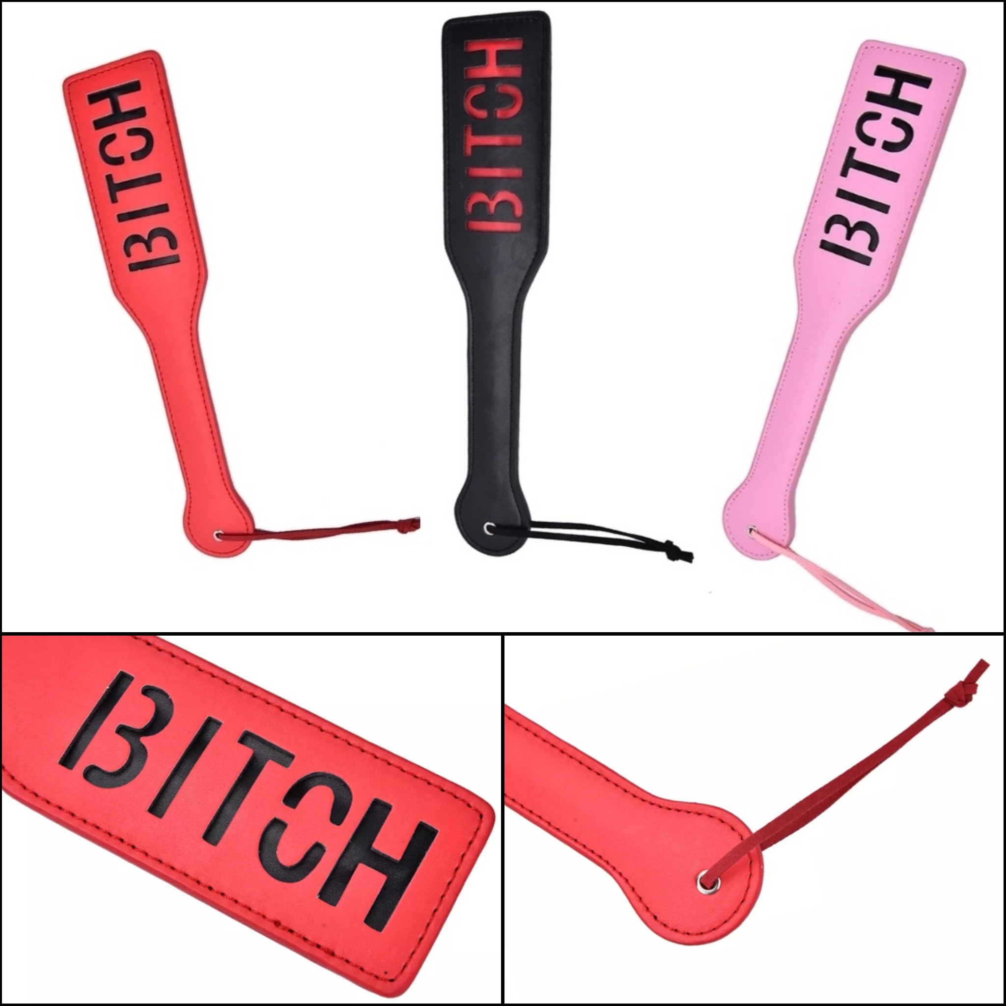 Peitsche Klatsche BDSM Fetisch mit Beschriftung Rollenspiele Rosa Schwarz Rot