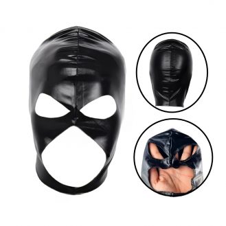 Gesichtsmaske Schwarz Maske Fetisch Naßlook Wetlook Lederoptik BDSM Elastisch