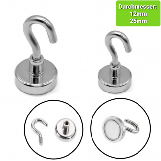 Hakenmagnet Ösenmagnet Topfmagnet Starke Magnet mit Haken Ø 25mm und 12mm Durchmesser