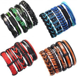 Armbänder 5er Set Kunstleder 4 verschiedene Farben Rot Blau Grün Braun Armschmuck Schmuck