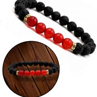 Armband Modeschmuck Schwarz Rot Armreif Dehnbar Perlenoptik Lavasteinoptik