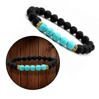 Armband Modeschmuck Schwarz Blau Armreif Dehnbar Perlenoptik Lavasteinoptik