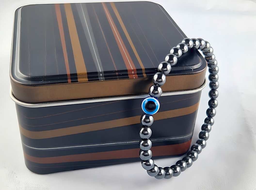 Silberfarbene Armband mit Blaue Nazar Boncuk Armreif Modeschmuck Dehnbar – Bild 3