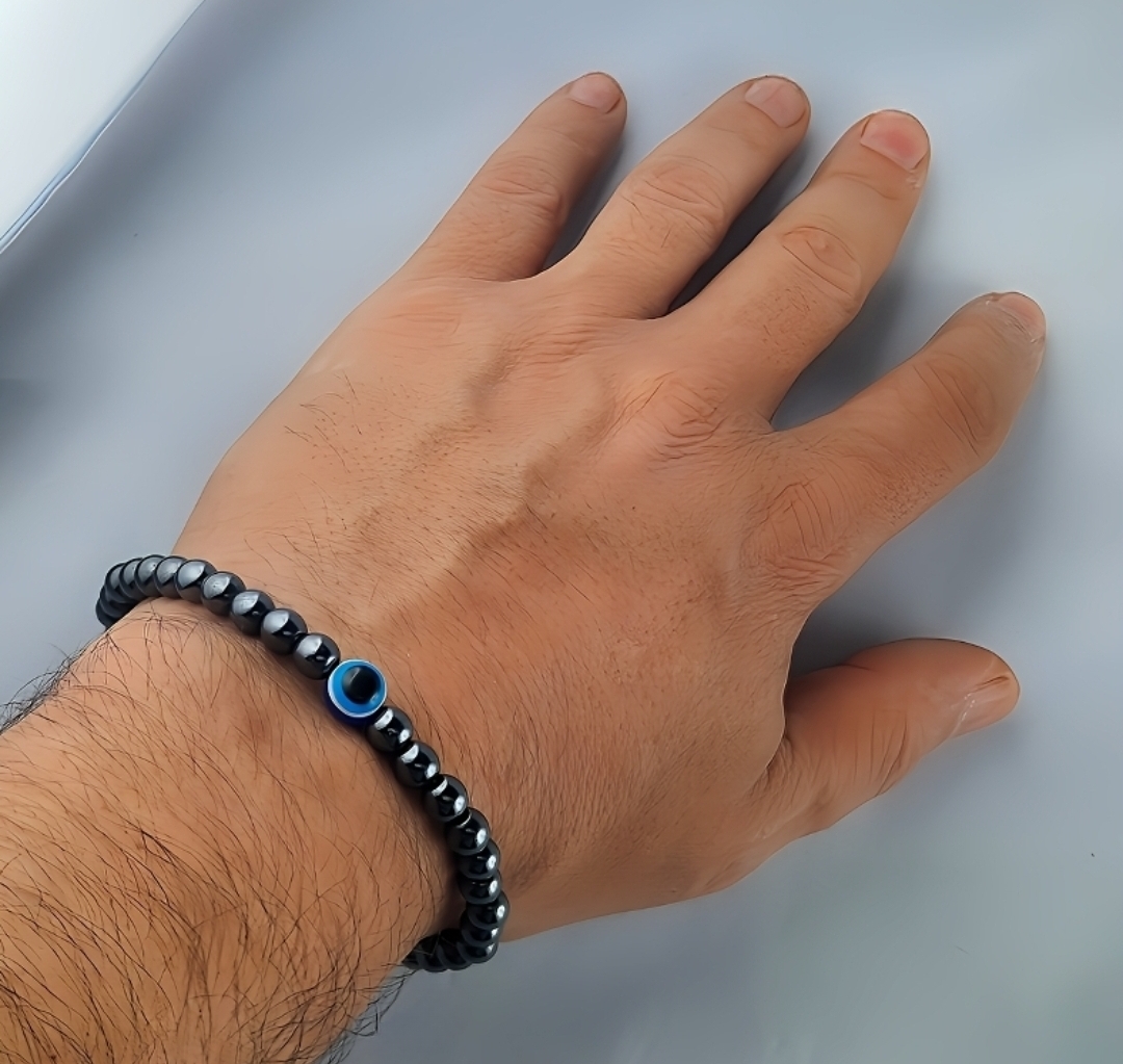 Silberfarbene Armband mit Blaue Nazar Boncuk Armreif Modeschmuck Dehnbar – Bild 4