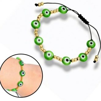 Armband mit Nazar Boncuk Grüne Auge Runde Goldfarbene Perlenoptik Schmuck Grün