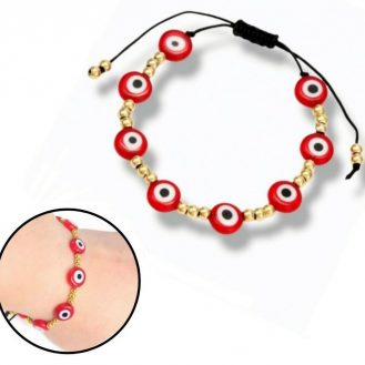 Armband mit Nazar Boncuk Rote Auge Runde Goldfarbene Perlenoptik Schmuck Rot