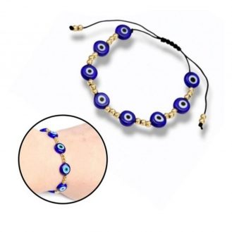 Armband mit Nazar Boncuk Blaue Auge Und Runde Goldfarbene Perlenoptik Schmuck
