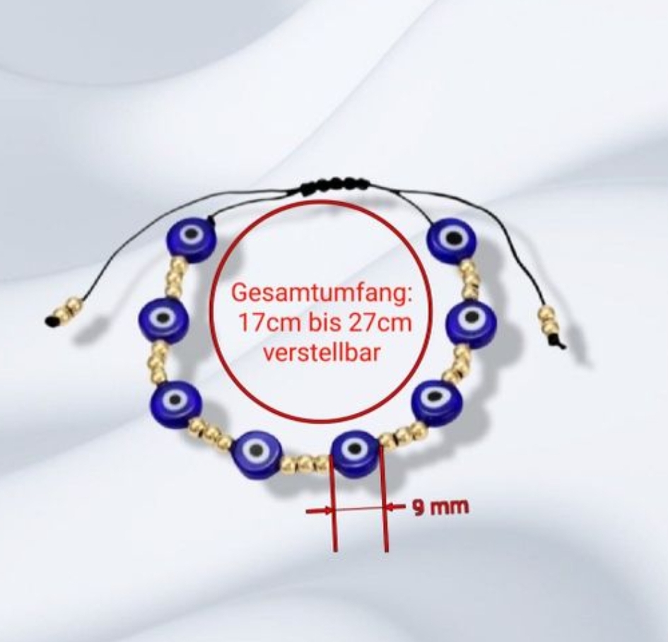 Armband mit Nazar Boncuk Blaue Auge Und Runde Goldfarbene Perlenoptik Schmuck – Bild 2