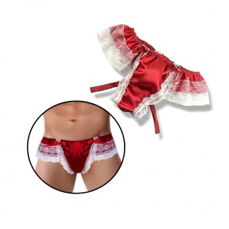 Herren Unterhose mit Schleife Geblümt Männer String Slip Rot Weiß Reizwäsche S M L XL