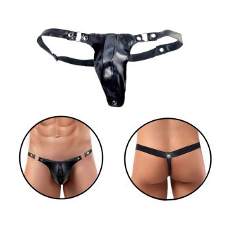Herren G-String Tanga Lederoptik Slip Männer String Schwarz Reizwäsche S M L XL