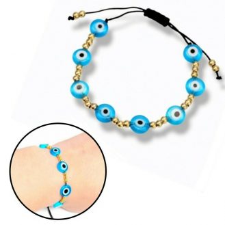 Armband mit Nazar Boncuk Blaue Auge Und Runde Goldfarbene Perlenoptik Schmuck