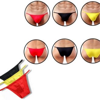Herren Unterhose Männer Slip Unterwäsche Gelb Schwarz Rot S-2XL Seitlich Schnur