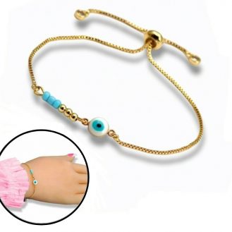 Goldfarbene Armband mit Nazar Boncuk Blaue Auge Schmuck Geschenkidee Armschmuck