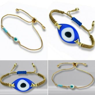 2 Stück Goldfarbene Armband mit Nazar Boncuk Blaue Auge Geschenkidee Arm Schmuck