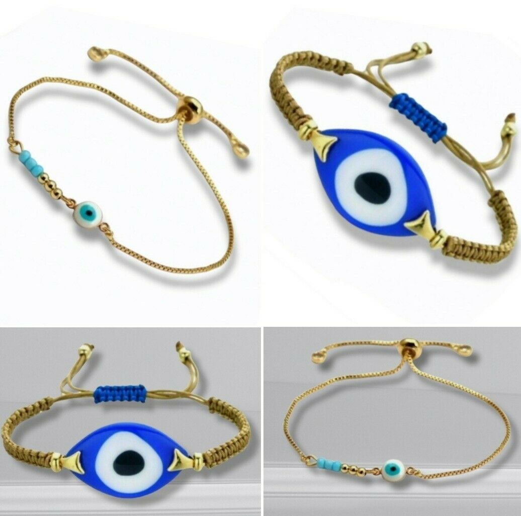 2 Stück Goldfarbene Armband mit Nazar Boncuk Blaue Auge Geschenkidee Arm Schmuck