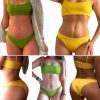 Damen Bikini 2 Teiler Set G-String Badehose Frauen Badeslip Grün Gelb Badeanzug – Bild 4