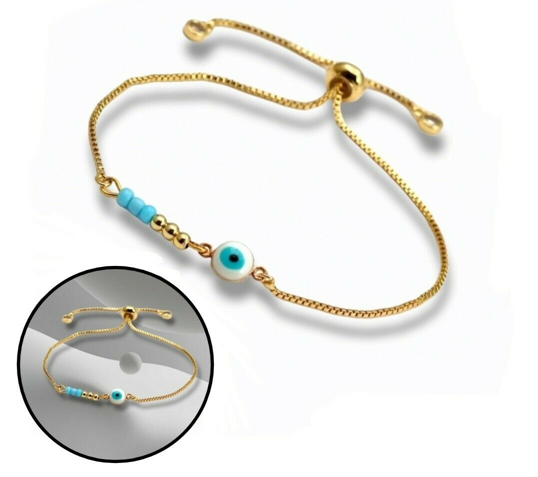 2 Stück Goldfarbene Armband mit Nazar Boncuk Blaue Auge Geschenkidee Arm Schmuck – Bild 3