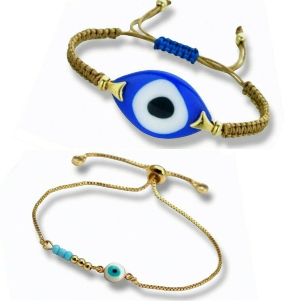 2 Stück Goldfarbene Armband mit Nazar Boncuk Blaue Auge Geschenkidee Arm Schmuck – Bild 2