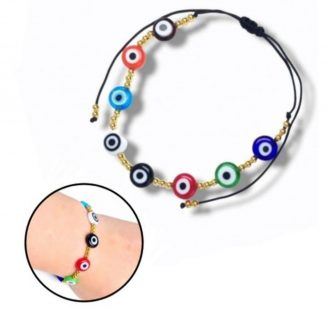 Armband mit Nazar Boncuk Mehrfarbig Auge Runde Goldfarbene Perlenoptik Schmuck