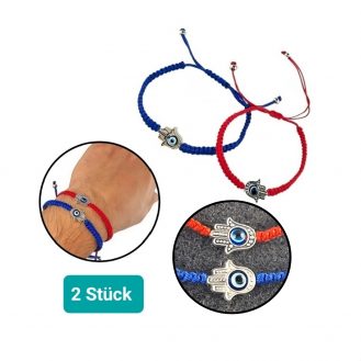2 Stück Blaues Rotes Armband Fatimas Hand mit Nazar Boncuk Auge Blick Armschmuck