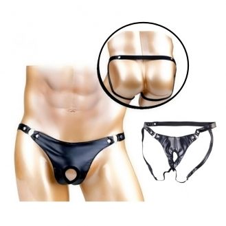 Herren G-String Tanga Männer Slip Vorne Loch String Schwarz Lederoptik S M L XL Ouvert