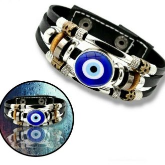 Schwarzes Armband mit Nazar Boncuk Blaue Runde Auge Hand Arm Schmuck Armreif