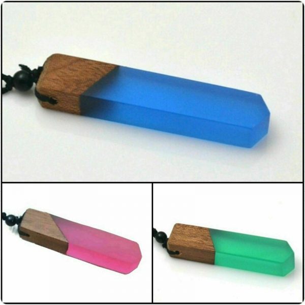 Halskette mit Holz Naturtein Anhänger Schmuck Herren Damen Blau Grün Rosa
