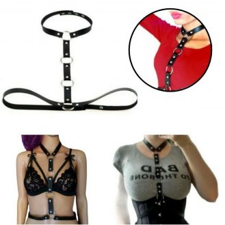 Frauen Halsgurt Taillengurt Lederoptik Damen Gurt Halsband Fetisch BDSM Schwarz