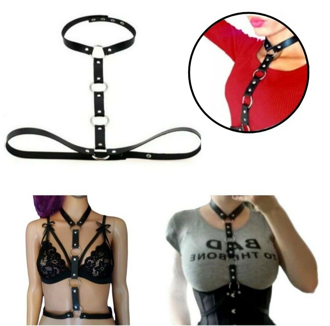 Frauen Halsgurt Taillengurt Lederoptik Damen Gurt Halsband Fetisch BDSM Schwarz
