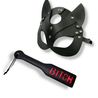 2 Teilig Katzenmaske mit Peitsche Schwarz Katzen Maske Fetisch BDSM Kostüm