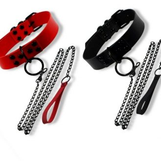 BDSM Halskette Fetisch Rollenspiele Halsband Verstellbar Lederoptik Schwarz Rot