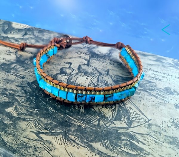 Elegante Armband Modeschmuck Türkis Blau Braun Armreif Naturstein Armschmuck