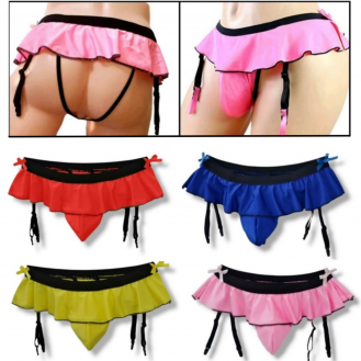 Männer Ouvert G-String mit Strapshalter Rosa Rot Blau Slip Tanga Herren