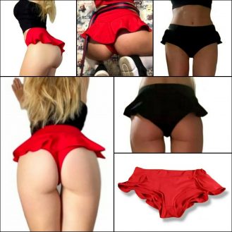 Damen Rock Slip Unterhose Schlüpfer Panty Frauen Stringrock Rot Schwarz XS S M L