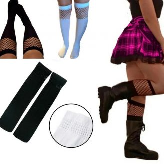 Damen Netzstrümpfe Kniestrümpfe Lange Strümpfe Socken Dehnbar Schwarz Weiß